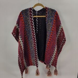 Hand Sewn Crochet Open Shawl With Tassels